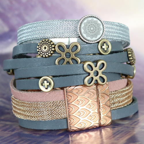 Wow! Mach diese stilvollen Armb&auml;nder aus DQ Metall mit DQ Metall Netz Kordel